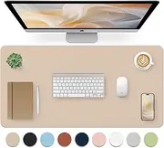 Leather Desk Pad, Mouse Pad, Non-Slip Desk Protector Mat, Leather Desk Blotter, Computer Desk Pad, Waterproof Desk Mat for Office Home Decor - Beige (31.5×15.7 Inches)
