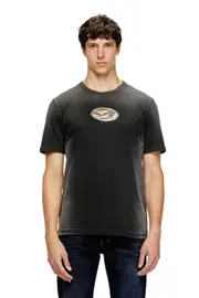 [Diesel] Diesel - Faded T-shirt with cut-out Oval D logo - T-Shirts - Man - Black L Black
