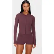 Dark Chocolate Sculpt Hooded Gym Jacket, Dark Chocolate