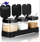 Condiment Jar Spice Container with Lids and Spoons, 8Oz Clear Glass Condiment Ca