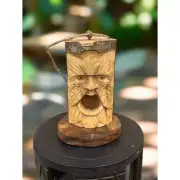 Tree Spirit Green Man Birdhouse - Wood Hand Carved Ornamental Bird House Garden