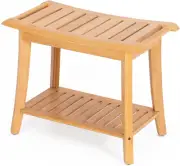 Bamboo Shower Bench inside Shower Stool with Storage Shelf, Spa Bath Chair for B