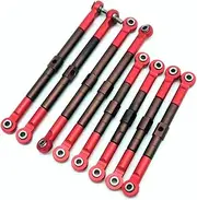8pcs S2 Hard Steel Adjustable Front and Rear Toe Links Push Rods with Aluminum Ends Red for Traxxas 1/16 Mini E-Revo Summit 7138 7118