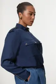 Plus Size Premium Viscose Linen Topstitch Woven Bomber Jacket