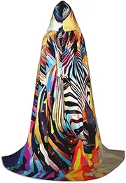 SKKNT Abstract Animal Zebra Print Halloween Hooded Cloak Full Length Cape With Hood For Men And Women For Carnival