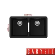 Granite Kitchen Sink - 824mm Double Bowl - 10mm Thick Under Mount - Black