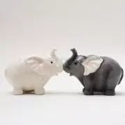 PT White and Gray Elephants Ceramic Salt and Pepper Shakers Set