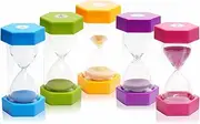 BEXPECTED 5 Pack Sand Timer Colorful Sandglass Timer Hourglass Set Sand Clock Timer Hourglass 1/3/5/10/30 Minutes Games Classroom Kids Kitchen, Blue, Green, Prange, Purple, Pink, 36.5 * 14 * 7.5 cm