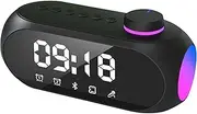 Bluetooth Speaker with RGB Light and Double Alarm Clock, Multifunction Music Box Portable Bluetooth Box, Dual Bass Drivers, 360 ° Stereo Sound, Hands -free Function for Phones, Outside - Black