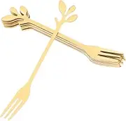 ABOOFAN 10pcs Gold Leaf Forks Stainless Steel Appetizer Dessert Forks for Charcuterie Cocktail Parties Stylish Portable for Home Use and Travel