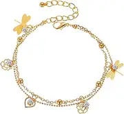 [LAXTO] Bracelets,Bracelet Jewellery,Anklet String Charm,Copper Bracelet for Men Women's Anklets Filled with Personalized Anklets Beach Feet Jewelry Gift Anklet Simplicity Anklet Dragon Bracelet (Color : Go