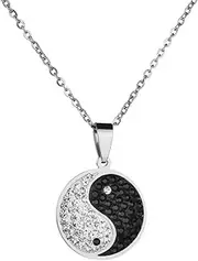 [RZCXBS] Yin Yang Necklace Surgical Stainless Steel Chinese Taiji Bagua Necklace with Diamond Eight Diagrams