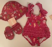 NWT Infant 0-3 Gymboree BABY SEAHORSE UPF 50+ Lined SWIMSUIT SUNHAT & SANDALS