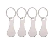 4Pcs Shopping Trolley Tokens Key Rings Stainless Steel Key Rings Portable Trolley Removers