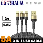 1.2/2M 3 in 1 Multi USB Charger Charging Cable Cord For Phone TYPE C Micro