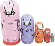 Russian Nesting Dolls 5 Pieces Owl Pattern Nesting Dolls Animals Lotus Wood Russian Stacking Dolls Home Furnishings