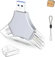 USB 3.0 Flash Drive 64gb for iPhone, 3in1 External Memory Picture Keeper Storage Stick for Photo/Video/Data Saver/Backup, V7.61High Speed Thumb Drives for iPhone/iPad/Android/PC - Taupe