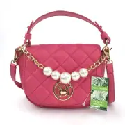 Badgley Mischka Quiled Chloe Pearl Mini Bag Hot Pink Crossbody Strap Barbiecore