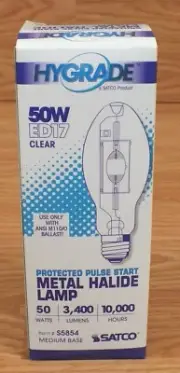 Hygrade Satco ED17 (S5854) Clear 50W Medium Base Metal Halide Lamp Bulb