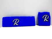 Nos Dark Blue Monogram Initial R Sport Headband Sweatband Wristband Set Retro