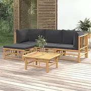 5 Piece Garden Lounge Set with Dark Grey Cushions Bamboo Patio Bar Sets