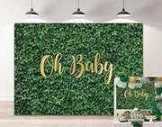Cenven Oh Baby Green Leaves Wall Backdrop Green Grass Baby Shower Photography Background Baby Newborn Announce Pregnancy Birthday Party Decorations Supplies Photo Studio Props 8x6FT