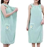 Quick Dry Absorb Water Wearable Bath Towel Permitime Wearable Bath Towel, Women Plush Bathrobe Towel Bath Skirt, Green