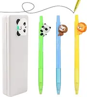 YnewL Cute Animal Neutral Pen - Pack of 3 0.5 mm Black Ink, with Bring a Panda Pencil Case - Choose a Cute Design (Lion, Panda, Sloth)