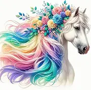 Fabric Panel 14"x14" Colorful Horse 100% Cotton Quilting Panel Square AM1301