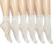 [MarJunSep] Lace Ankle Socks for Women Teen Girls Cute Elegent Mesh Fishnet Ankle Crew Socks Sexy Fashion