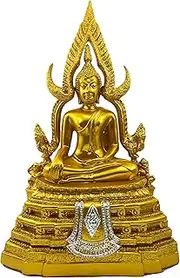 BUDDHO Chinnaraj Buddha Statue 12" H. Gold Thai Buddha Statue for Home Decor Buddha Sculpture Small Gift Office Gift Office Decor Figurines Meditation Decor Outdoor Statue
