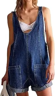 [RegaliaKun] Womens Summer Denim Romper Overall Shorts Casual Sleeveless V Neck Jean Romper Denim Outfit Short Jumpsuits 2025