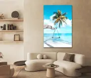 Swing from Palm Tree on Beach Canvas Unframed or Poster Print Wall Art