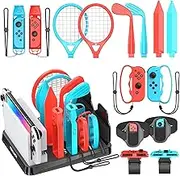 Tokluck Switch Sports Accessories Bundle with Organizer Station Compatible with Nintendo Switch/ OLED Console & Joy-con, Storage and Organiser for Switch Sports Games, Family Sports Games Pack Accessories Kit