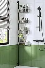 WXCGX Modern Stainless Steel 4-Tier Adjustable Shower Caddy: Rust Resistant, Moistureproof, 15-75 Inch, 40 Pound Capacity, 4 Baskets & 2 Hooks, Wall Mount