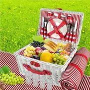 Traderight Picnic Basket Set Baskets 4 Person Wicker Outdoor Insulated Cooler Bag Blanket