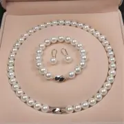 10MM white shell pearl knot necklace bracelet earring set Clavicle Chakra