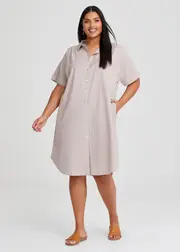 [Taking Shape] Taking Shape Cotton Linen Shirt Dress Size 18 in Stone - Plus Size Women's Clothing Stone