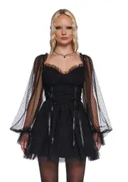 [Sugar Thrillz] Heavenly Affair Babydoll Dress - Black Swiss Dot