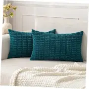 Pack of 2 Corduroy Decorative Throw Pillow Covers 20" x 12" (Pack of 2) Teal