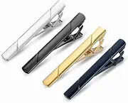 [Roctee] 4 Pack Tie Clip for Men, Regular Tie Pin Set Tie Bar Necktie Bar Pinch Clips for Business Wedding and Daily Life, Include Black Navy Gold Silver 4 Colors