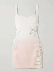 [Clio Peppiatt] Clio Peppiatt - Seashell Crystal-embellished Beaded Tulle Mini Dress - Blush - large large Pink