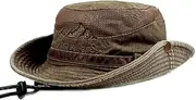 [KeepSa] Wide Brim Sun Hat for Men/Women - Cotton Embroidery UV Protection Bucket Hat - Mesh Breathable Outdoor Hiking Cap