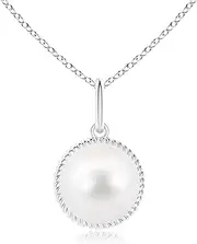 [Angara] Solitaire Freshwater Cultured Pearl Pendant Necklace with Twisted Rope in Sterling Silver/14ct Solid Gold for Women | June Birthstone Jewellery for Her