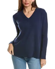 Forte Cashmere High-Low Seamed V-Neck Cashmere Sweater