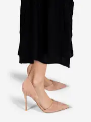 Beige Suede D'Orsay Pointed Pumps