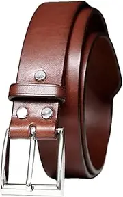 [cyabax] Men’s 1.35'' Full Grain Leather Belt, Veg Tanned In Italy, Replaceable Plated Solid Brass Hardware, Cognac