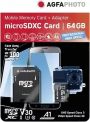 Agfaphoto Microsdxc Uhs-i 64gb High Speed C10 U3 V30 + Adapter