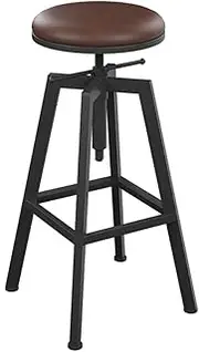 Exquisite Barstools Vintage Swivel Bar Stool, Kitchen Island Workbench Chair, PU Leather Seat, Black Metal Legs, Height Adjustable 25.6-33.5inch, Capacity Loading Up to 440 lbs, Brown, 1 Pack