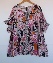 Taking Shape Top 14 16 Womens Floral Animal Print TS Ruffle Beige Pink Orange